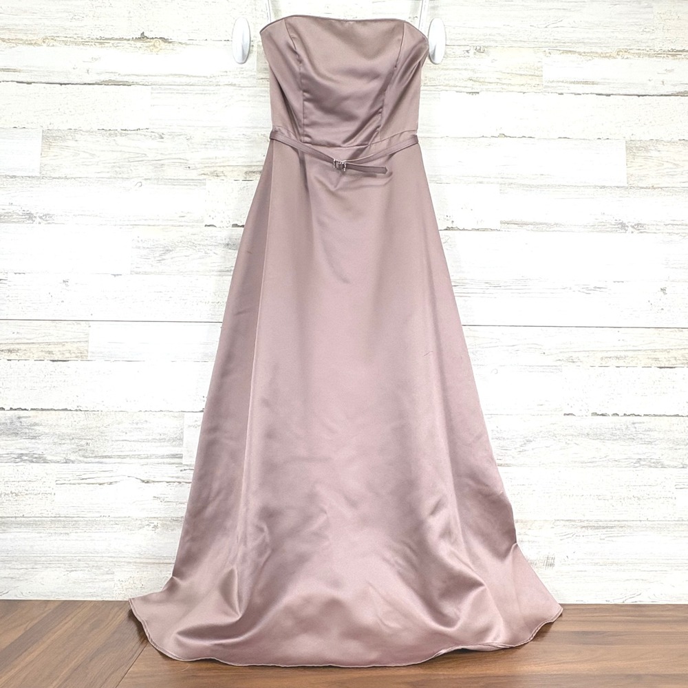 Alfred Angelo Formal Dress Raisin Pink Satin Strapless Rhinestone Belt Gown‎ 8